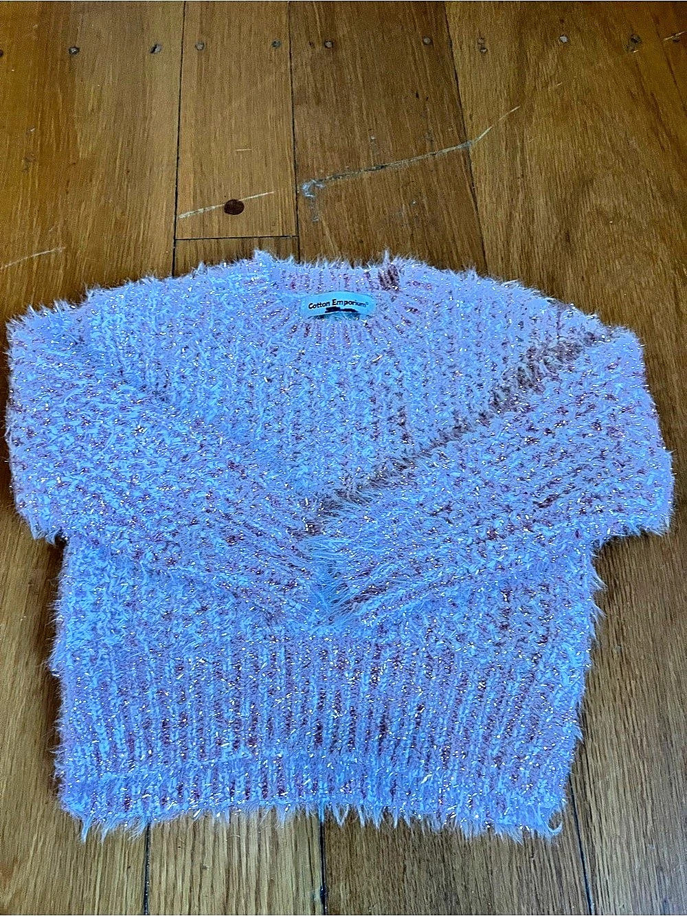 Cotton Emporium Fuzzy Crew Neck Sweater in Pink Toddler Girl Size 5
